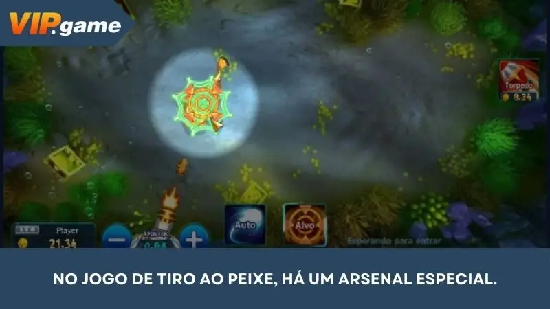 No jogo de tiro aos peixes, existe um arsenal único de armas