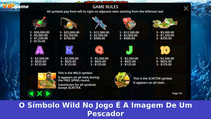 O símbolo Wild no jogo é a imagem do Pescador