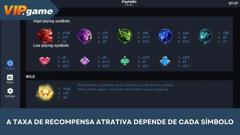 Taxas de bônus atraentes dependem de cada símbolo