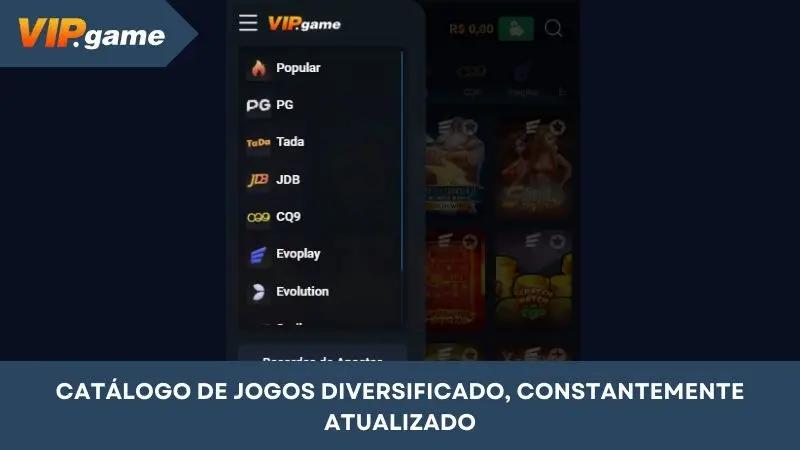 Catálogo diversificado de jogos, continuamente atualizado