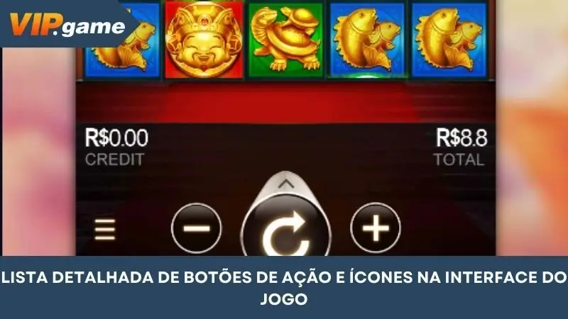 Lista detalhada de botões de operação e ícones na interface do jogo