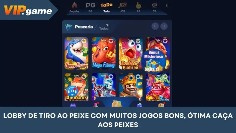 O salão de tiro aos peixes tem muitos jogos bons e é bom na caça de peixes