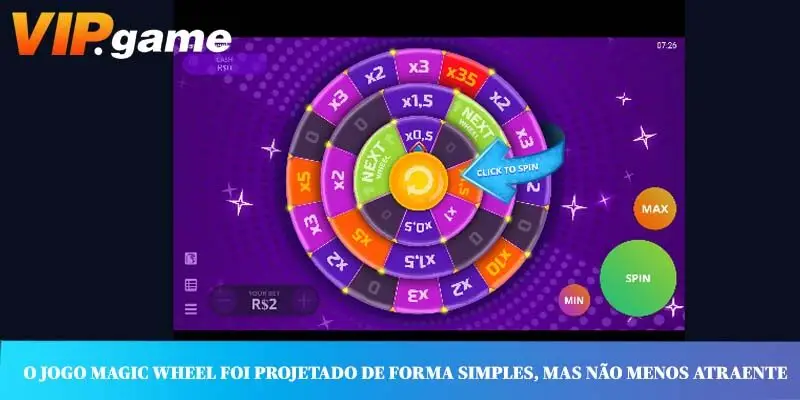 O jogo Magic Wheel foi projetado de forma simples, mas não menos atraente