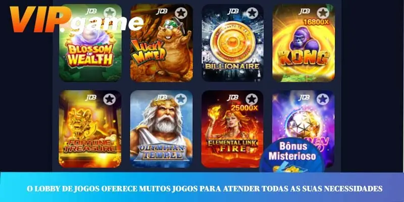 O lobby de jogos oferece muitos jogos para atender todas as suas necessidades