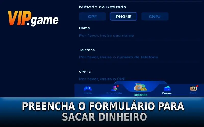Preencha os dados do formulário para fazer um pedido de saque