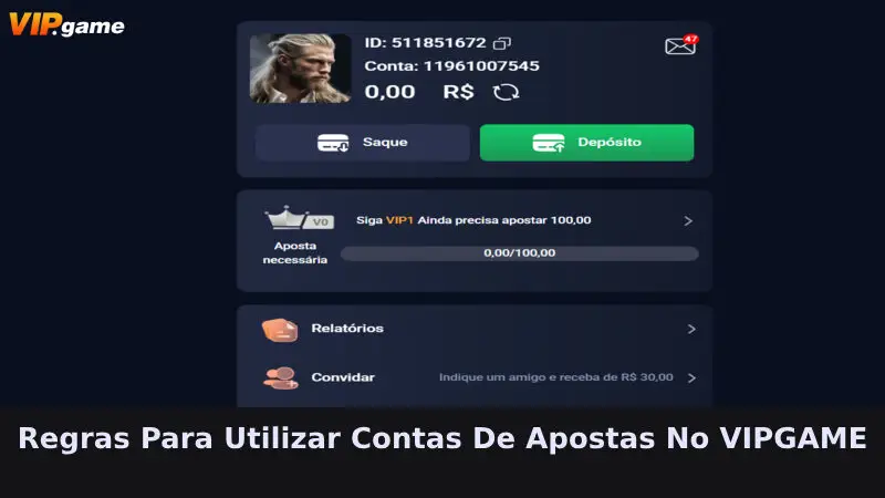 Regulamentos para utilização de contas de apostas no VIPGAME