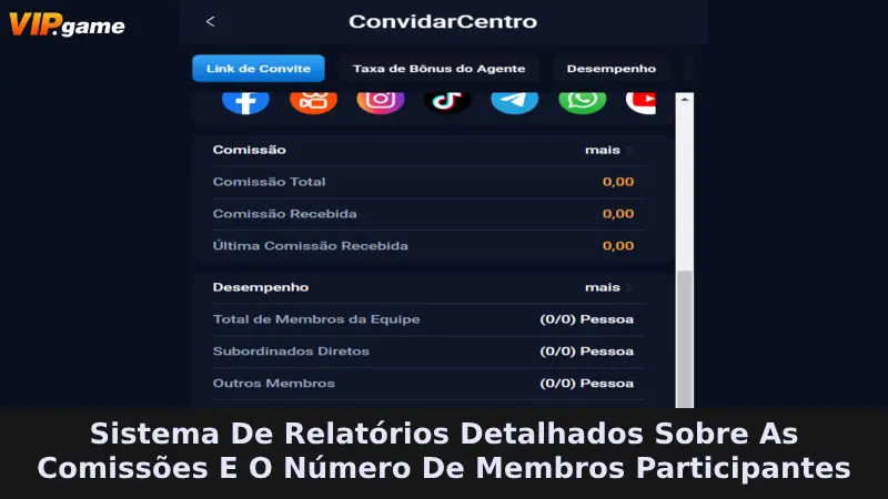 O sistema informa detalhes sobre comissões e número de membros participantes