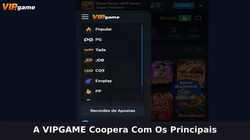 A plataforma coopera com os principais fornecedores de jogos